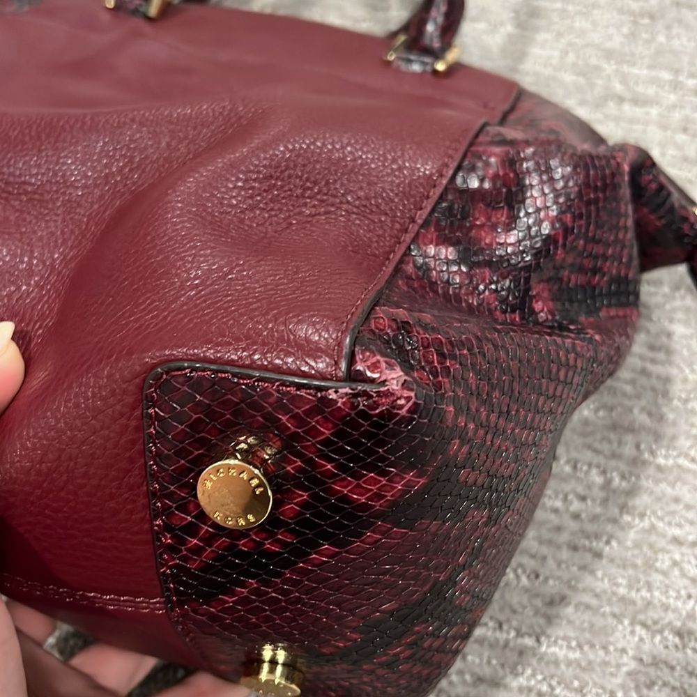 MICHAEL Michael Kors Riley Python-Embossed Satchel Bag in Merlot - Picture 7 of 16